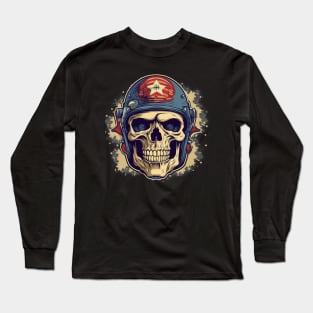 Biker Helmet Pilot Skull Long Sleeve T-Shirt